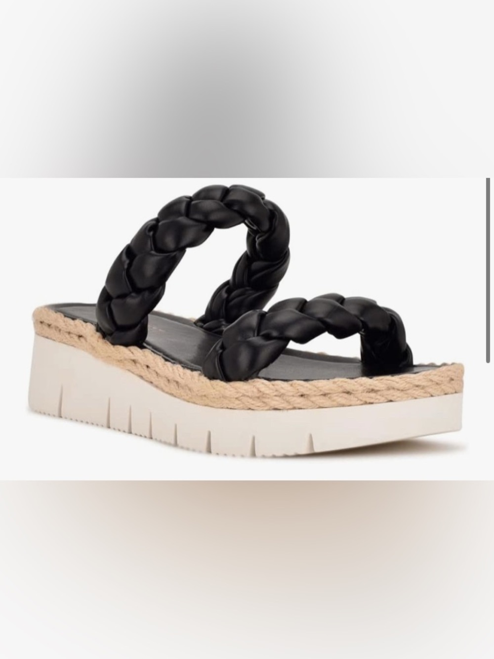 Nine West Black Braided Espadrille Platform Slides: Size 7